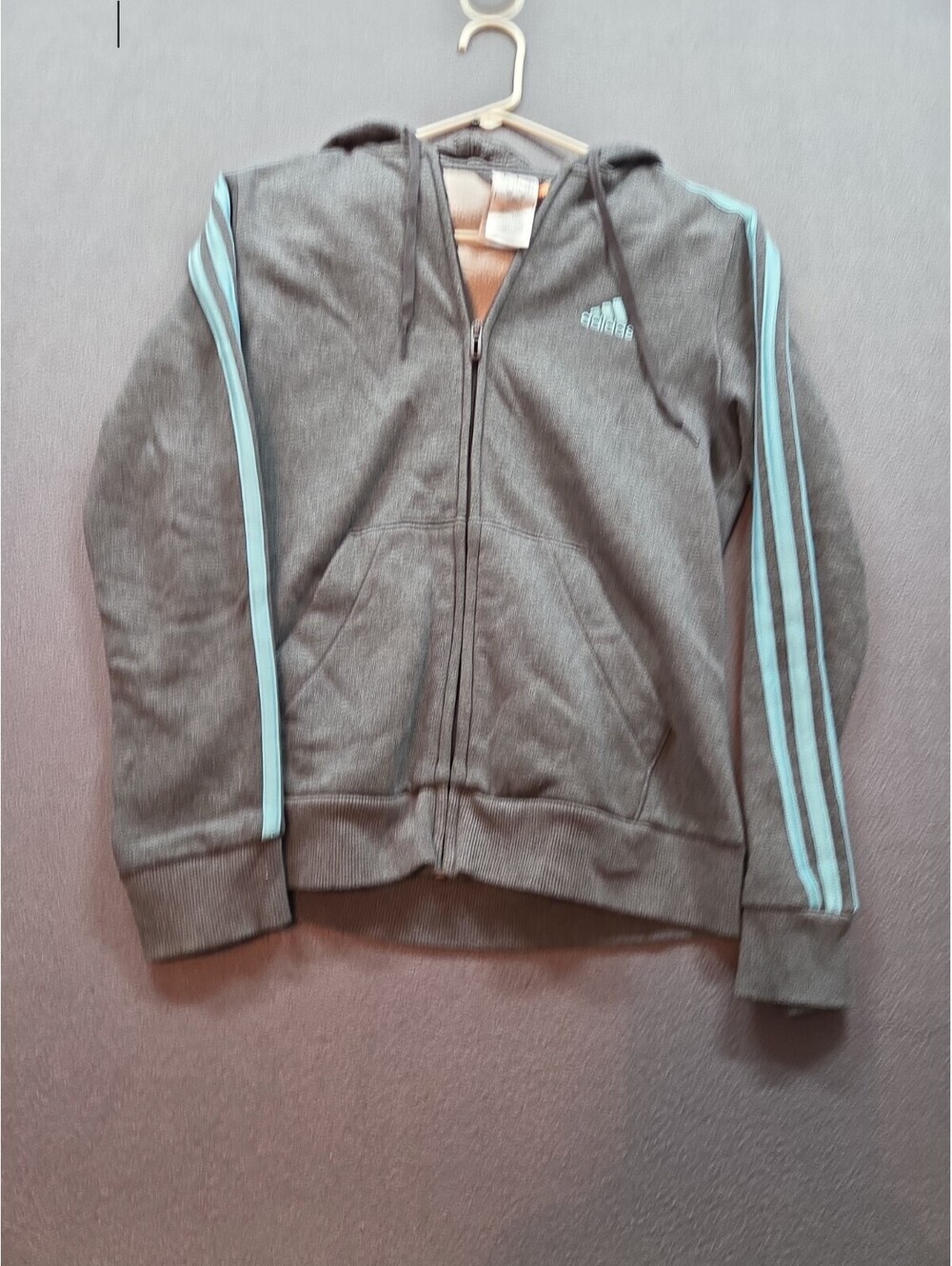 women's gray zip up hooded sweat jacket by Adidas size S